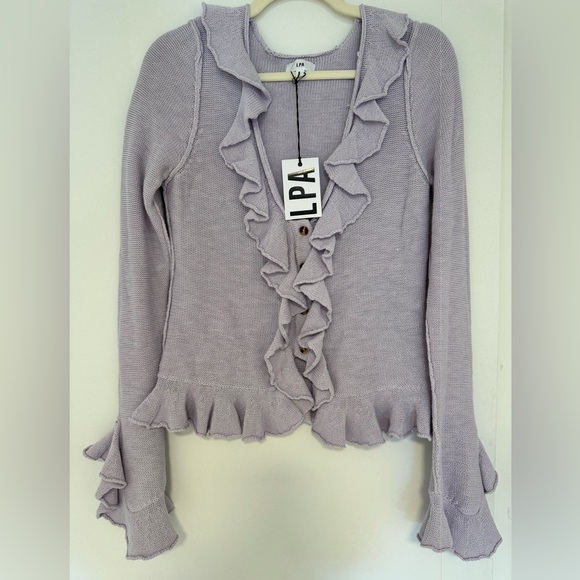 LPA Sweaters - 🆕 LPA RUFFLE COTTON/ SILK CARDIGAN- LILAC- SIZE L- UNWORN W/ TAGS